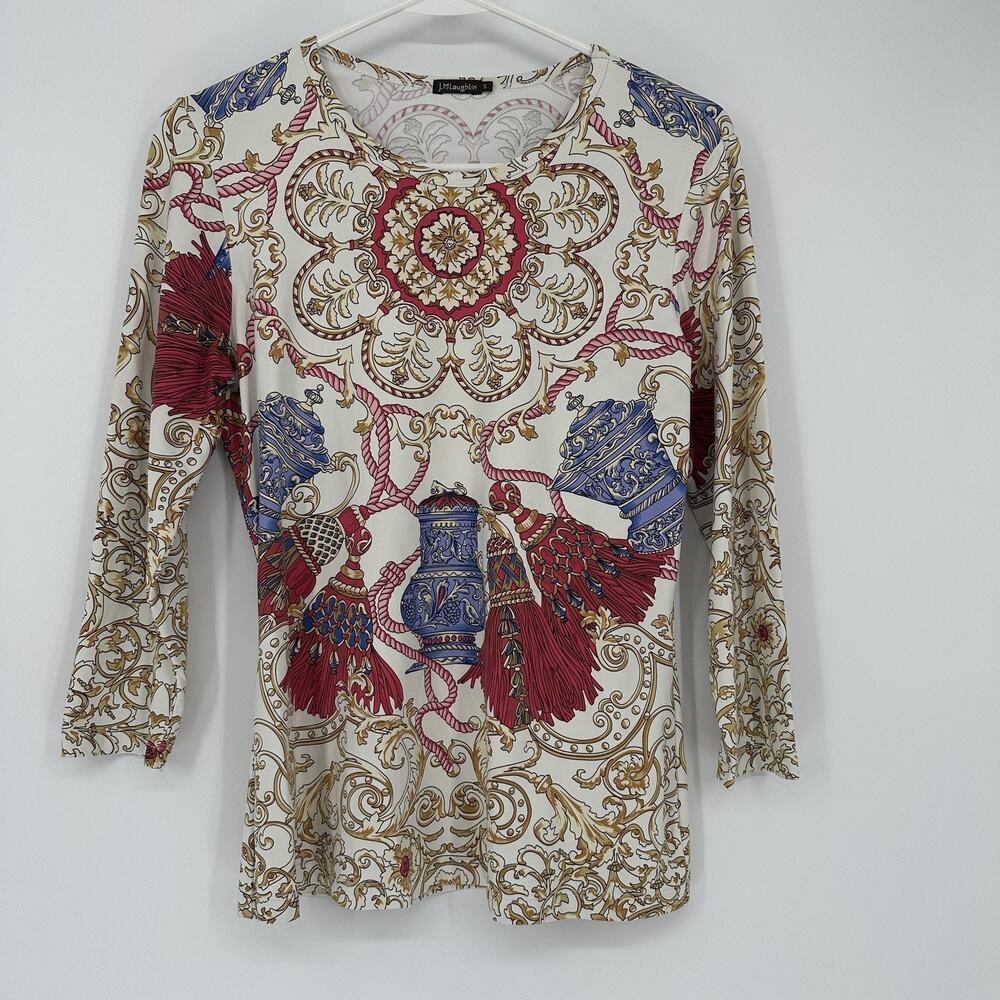 J McLaughlin Shirt Womens Small Multicolor Baroque Tassel Long Sleeve Top